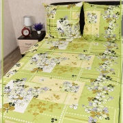 Постельное белье из Шуйской бязи 1,5 спальное - Листики зеленые 8947-1