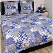 Постельное белье из Шуйской бязи Семейное - Пэчворк серо-синий 9890-1