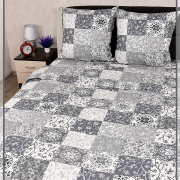 Постельное белье из Шуйской бязи 1,5 спальное - Пэчворк серый 9941-2
