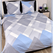 Постельное белье из Шуйской бязи 2 спальное с евро простыней - Ромб серо-синий 21070-1