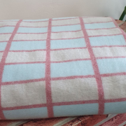 Одеяло байковое 140*205 - 80% хлопка бежево-бордово-голубая клетка