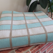 Одеяло байковое 140*205 - 80% хлопка бело-бирюзово-бежевая клетка 1