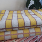 Одеяло байковое 140*205 - 80% хлопка бело-желто-терракотово-коричневая клетка