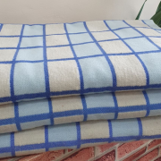 Одеяло байковое 140*205 - 80% хлопка сливочно-сине-голубая клетка