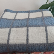 Одеяло шерстяное 50% 140*205 - Бело-серо-синяя клетка 4 О-1