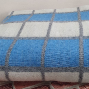 Одеяло шерстяное 50% 140*205 - Бело-серо-ярко голубая клетка 2 О-1