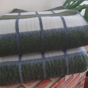 Одеяло шерстяное 50% 140*205 - Бело-сине-зеленая клетка 4 О-1