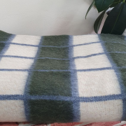 Одеяло шерстяное 50% 140*205 - Сине-песочная клетка с зеленым О-1