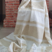Плед шерстяной 50% 165*205 - Бело-светло-бежевая полоса